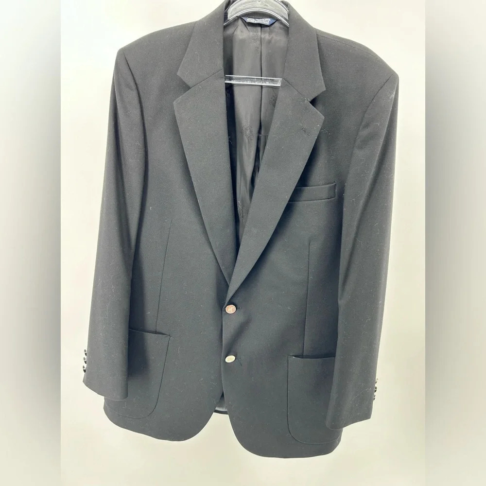Vintage Burberry's Sport Coat Blazer Wool Black Silver Buttons 42R - Picture 2 of 13